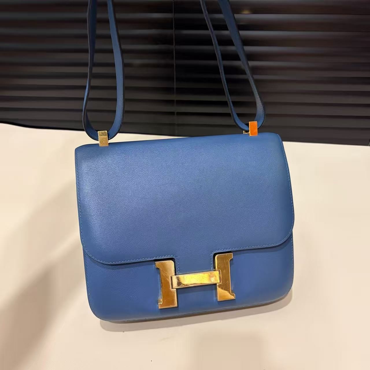 Hermes Constance 24 -Crossbody Shoulder Bag Blue Swift Leather Gold Hardware