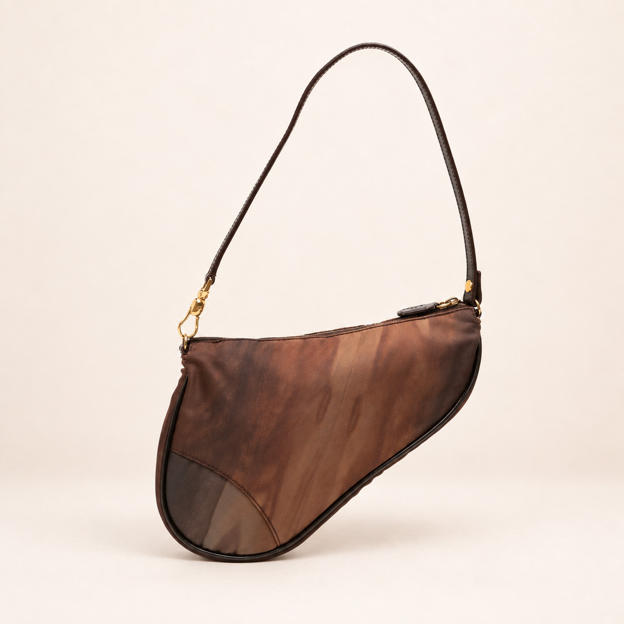 Vintage Christian Dior Mini Saddle Bag Printed Nylon Brown 2000s