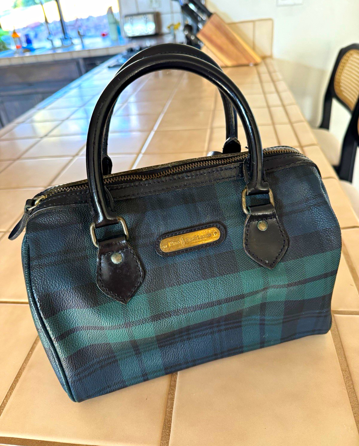 Vintage 1980's Polo Ralph Lauren Blackwatch Plaid Handbag Boston Bag