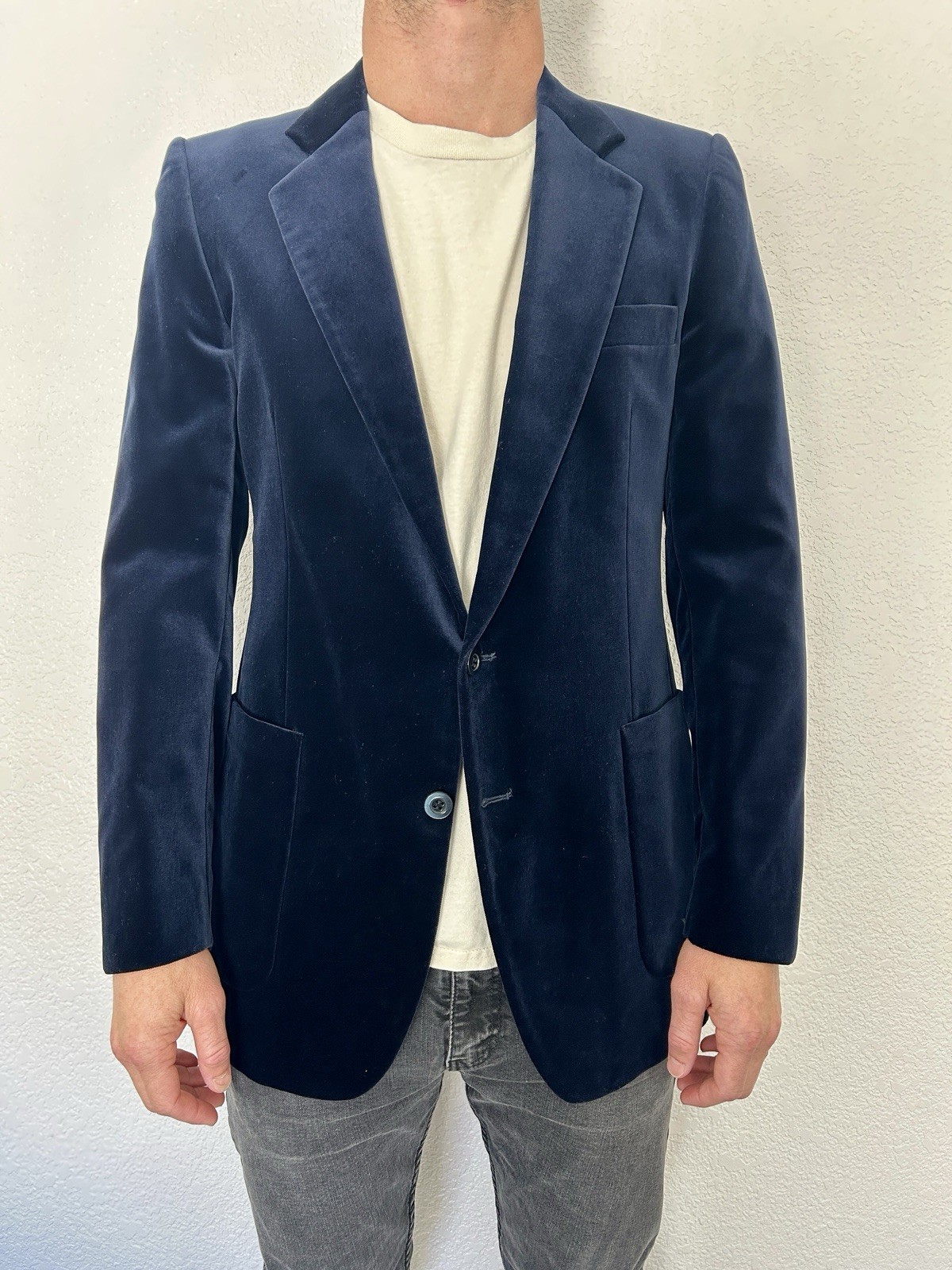 Vintage YSL - Yves Saint Laurent Blue Velvet Smoking Jacket Mens -Made In France