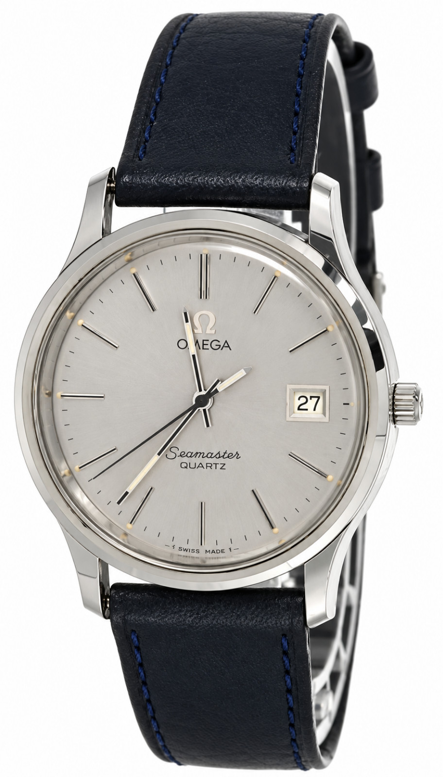 Omega Vintage Seamaster Silver Dial Blue Leather Men's Watch 9008