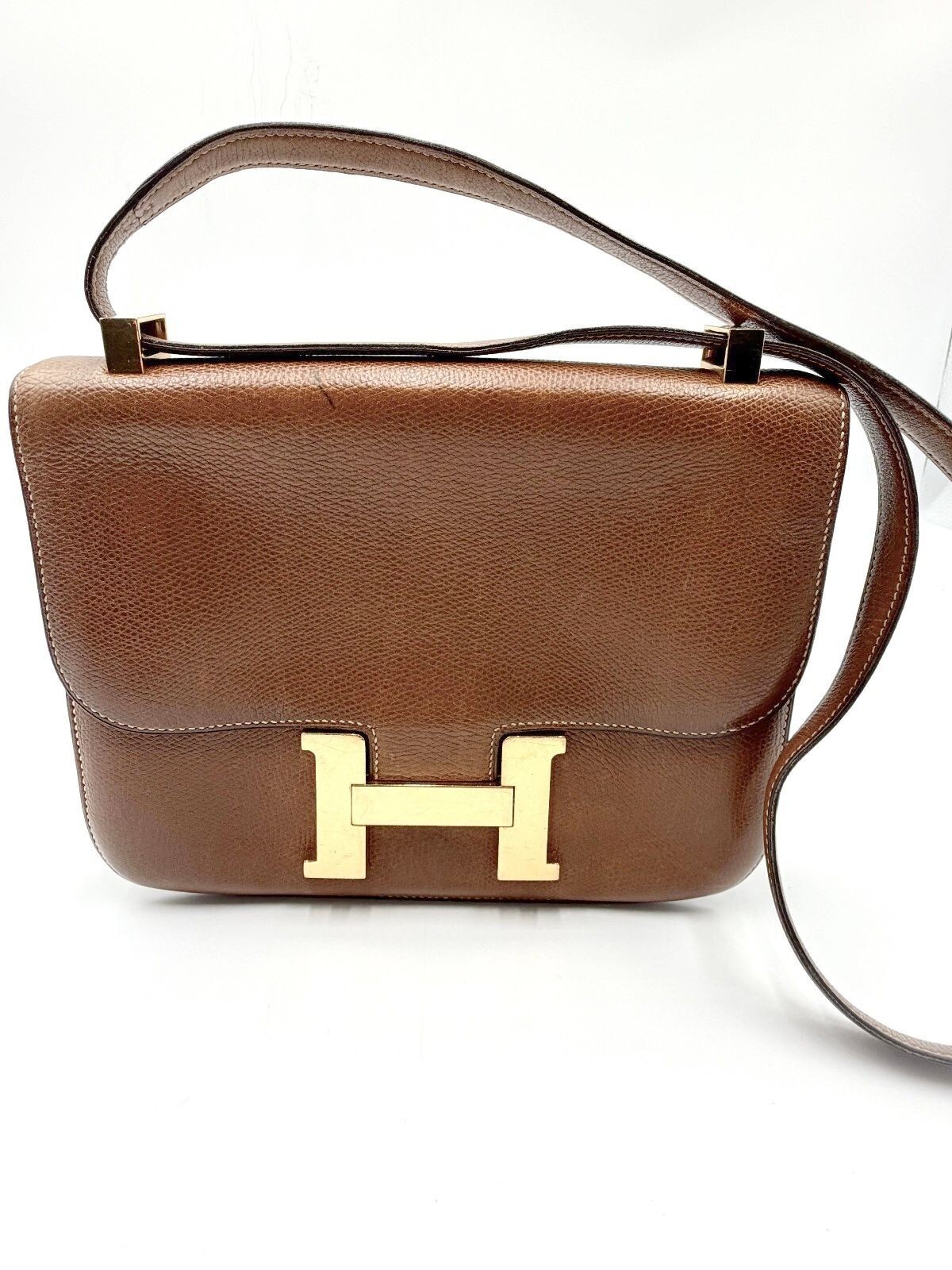 Vintage Hermès Constance 23 Camel Courchevel Leather Shoulder Bag H Clasp GHW