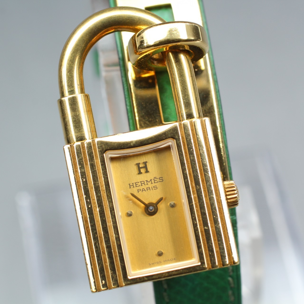 Vintage Hermes Kelly Watch Gold Dial Green Leather Women's Quartz From JP #158