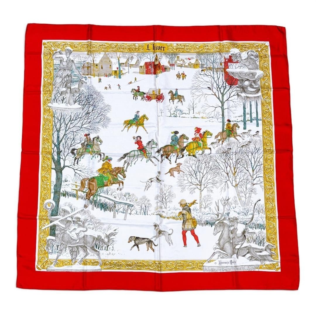 HERMES Carre 90 "L'hiver" 100% Silk Scarf Vintage Rare