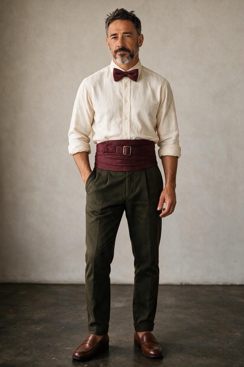 Vintage Valentino Cravatte Burgundy Silk Wool Cummerbund & Bow