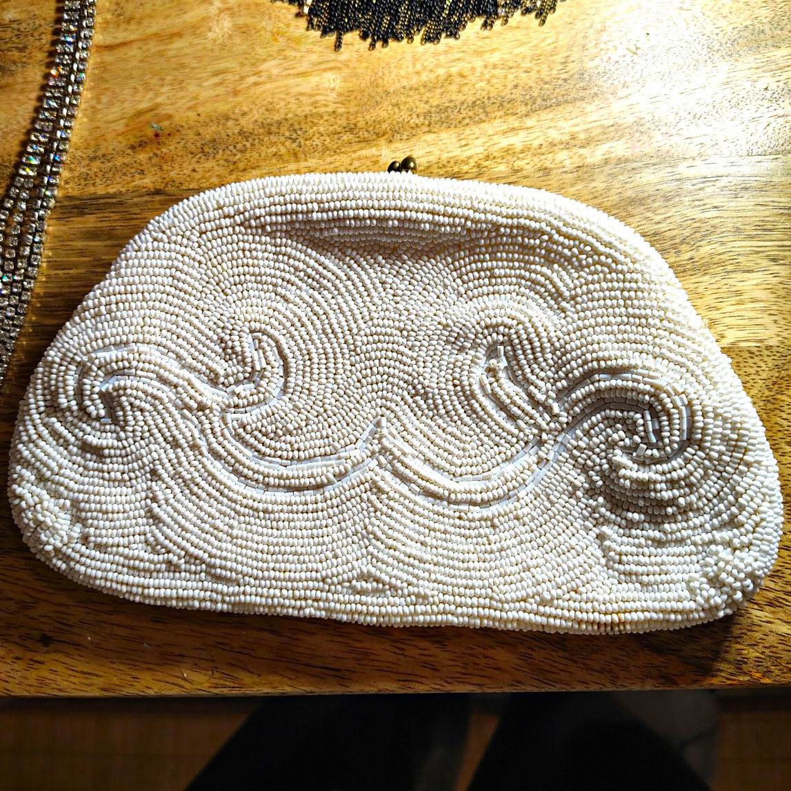 Vintage 1950's Saks Fifth Avenue Belgium White Beaded Evening Clutch Purse