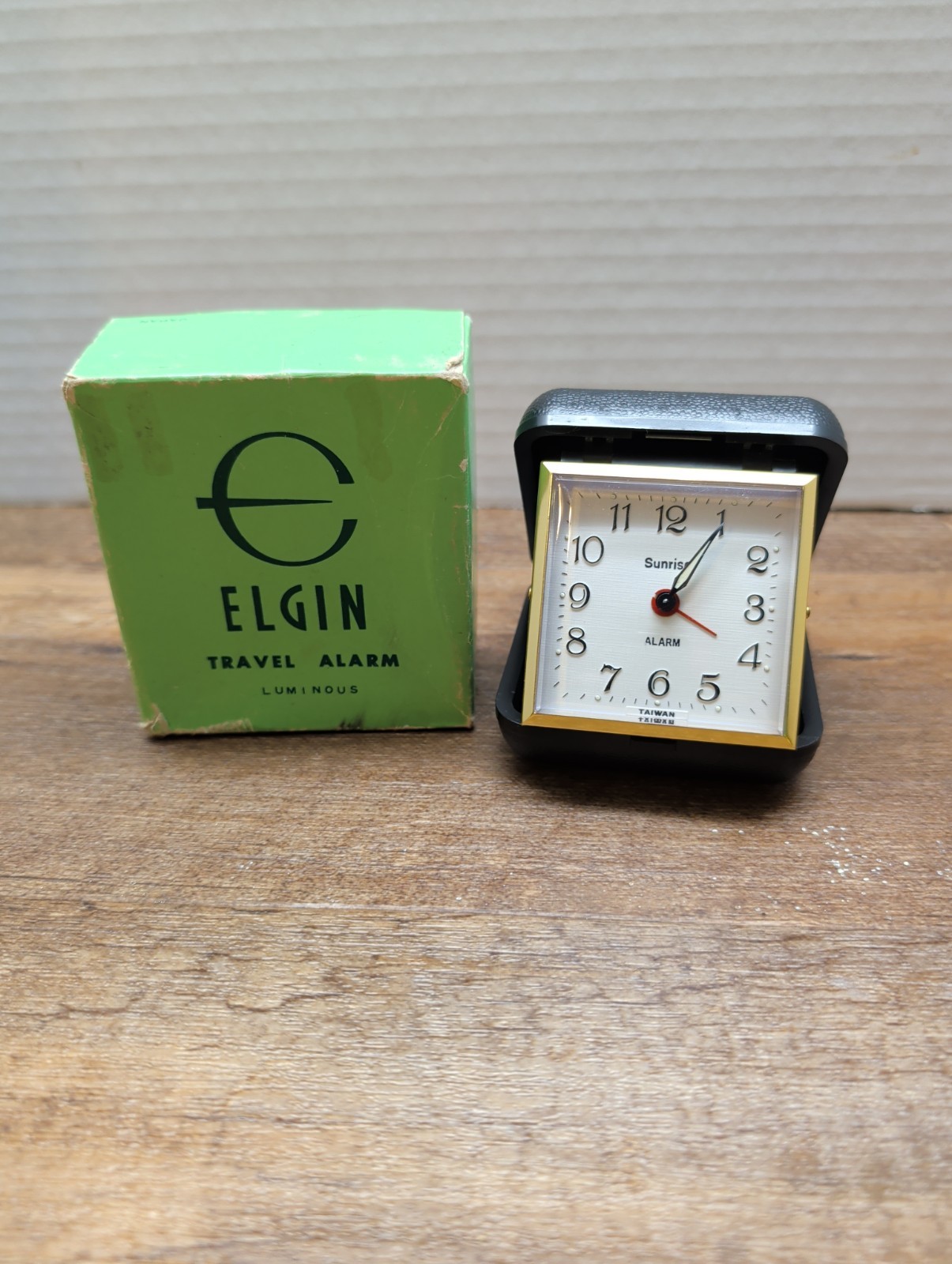 Vintage Elgin Folding Travel Alarm Clock Wind Up TESTED Works