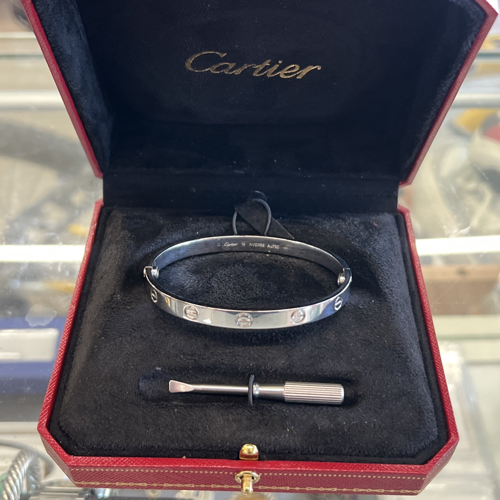 Cartier Love Bracelet Classic 18K White Gold, Size 18, Screwdriver
