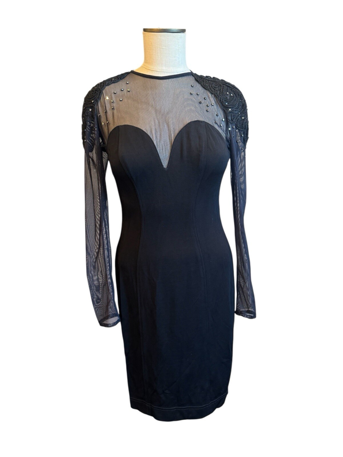 Vintage Lillie Rubin Little Black Dress Semi Sheer Bodycon Medium 90s