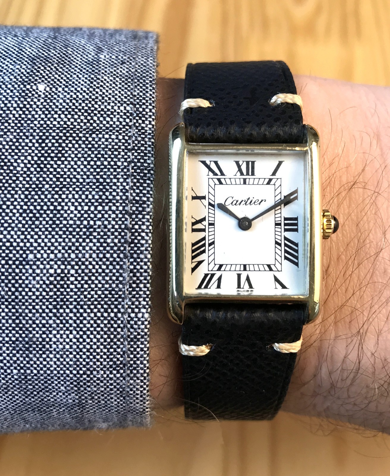 VINTAGE 1975 CARTIER TANK PRE-MUST 23MM GENTS 18K GOLD PLATED HAND-WIND!