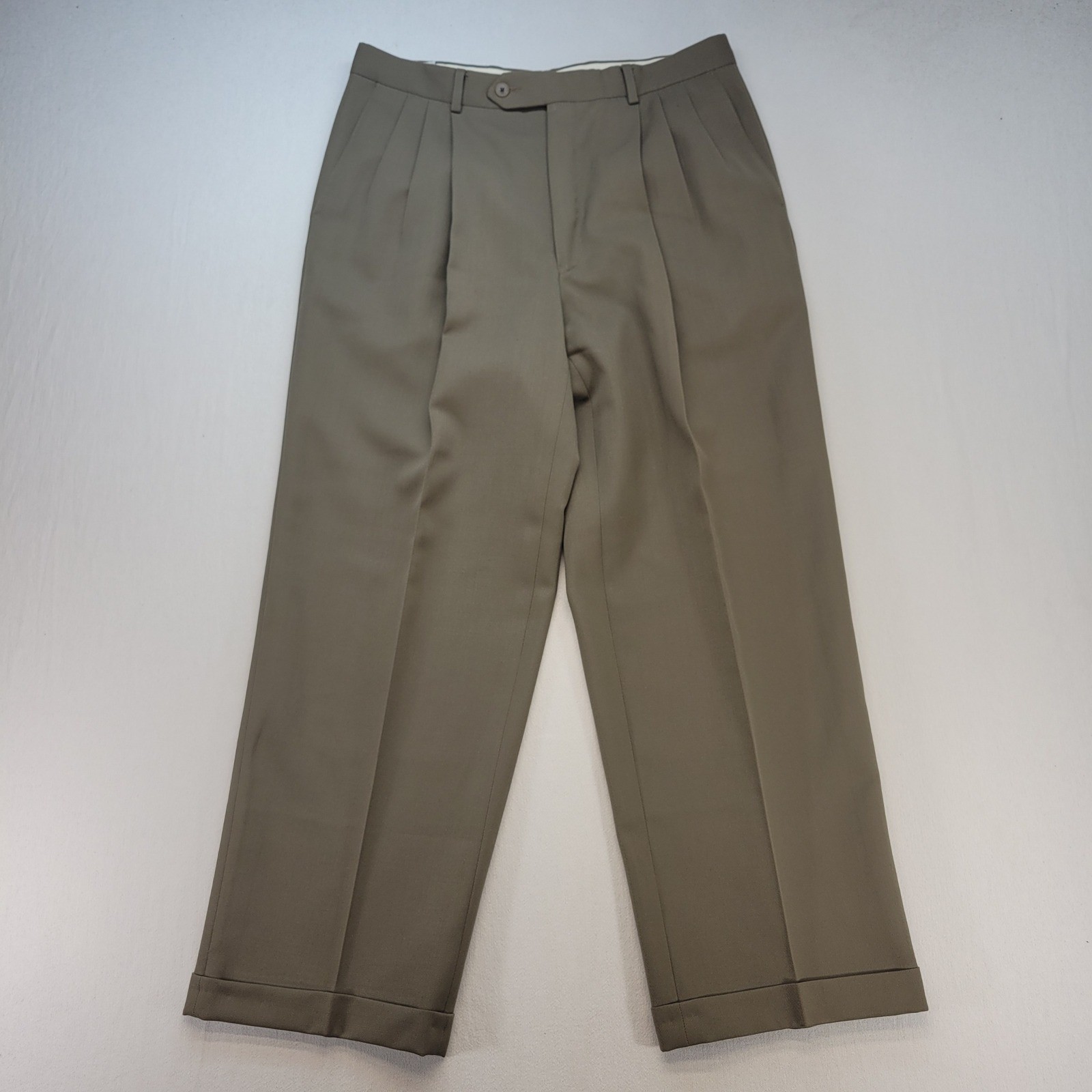 Monsieur Givenchy Dress Pants Mens 34R Taupe Pleated Cuffed Vintage Trousers