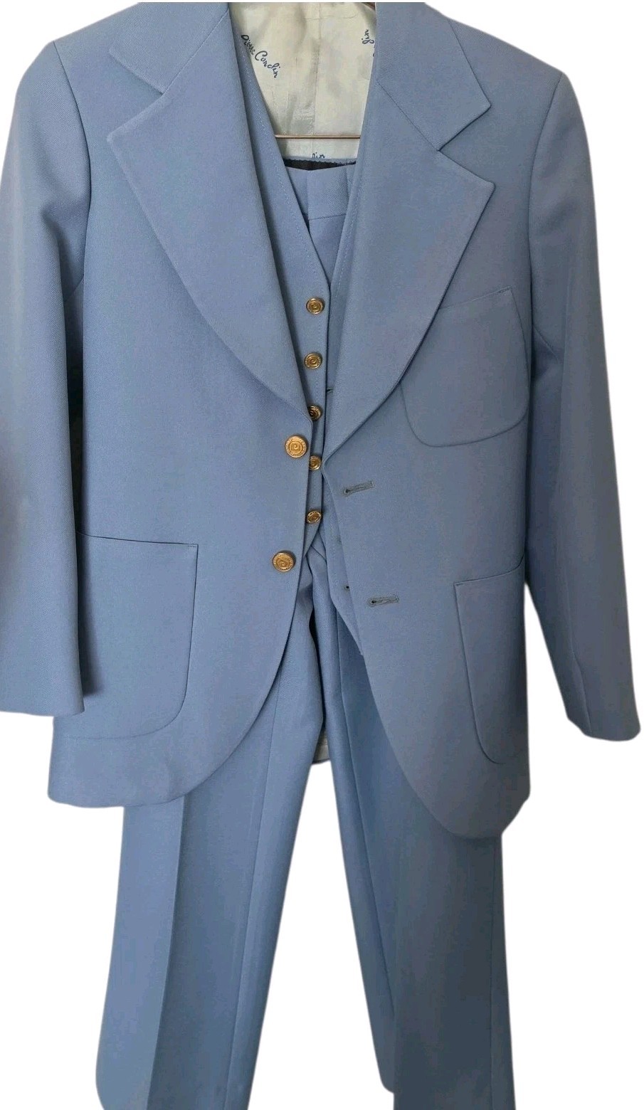 Vintage 1960s 3 Piece Pierre Cardin Suit 34r 27x30 Wide Lapel Bell Bottom