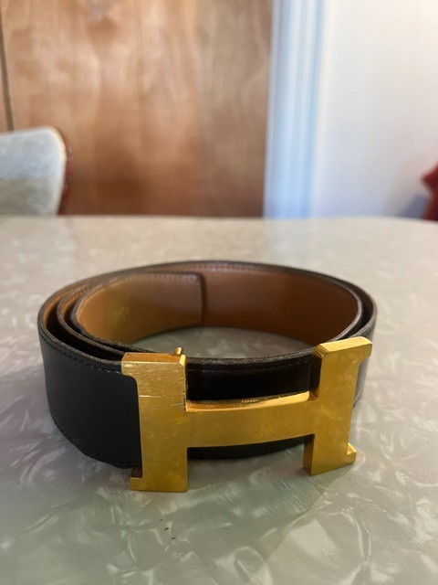 Vintage Authentic Hermes H Buckle Belt, Dark Brown Leather, 39-Inch