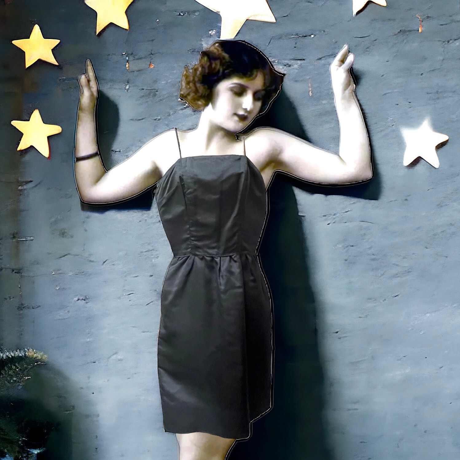 Sexy Wiggle Little Black Dress Vintage Minx Modes 1960s LBD Pinup Cocktail