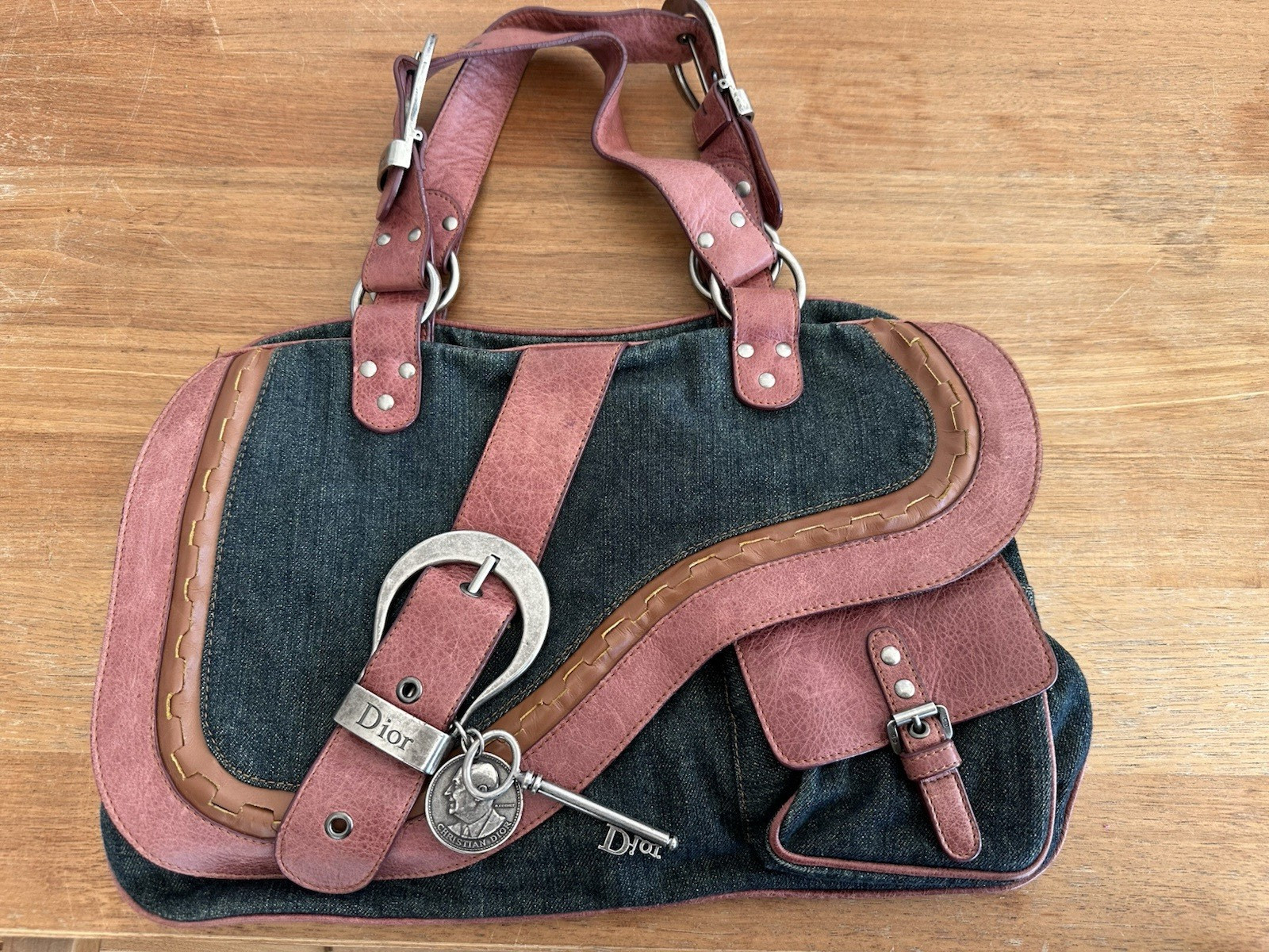 Vintage 2006 Christian Dior Denim Gaucho Saddle Bag Condition: Very Good