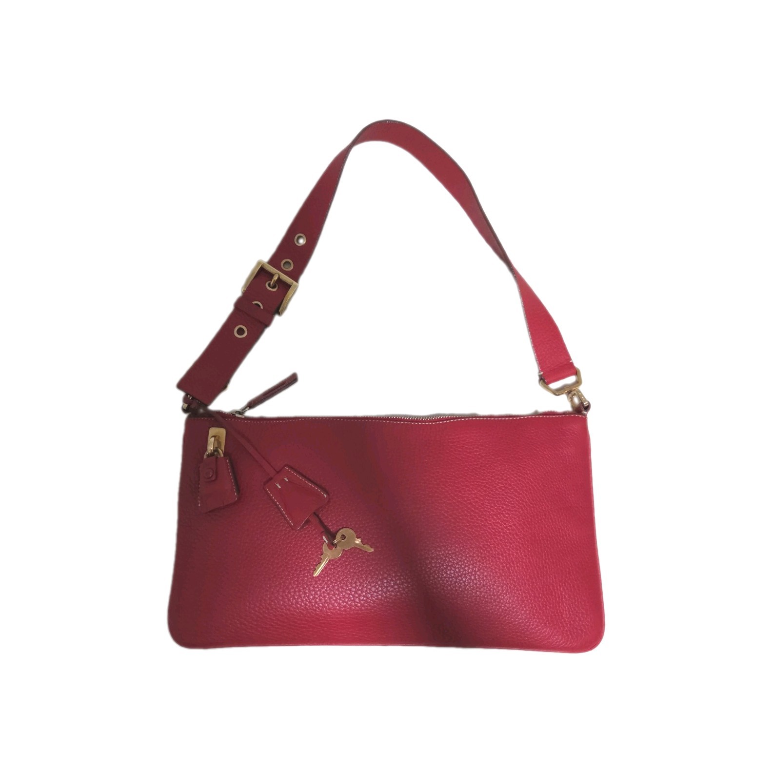 VINTAGE PRADA Red Saffiano Leather Gold Tone Hardware Shoulder Bag