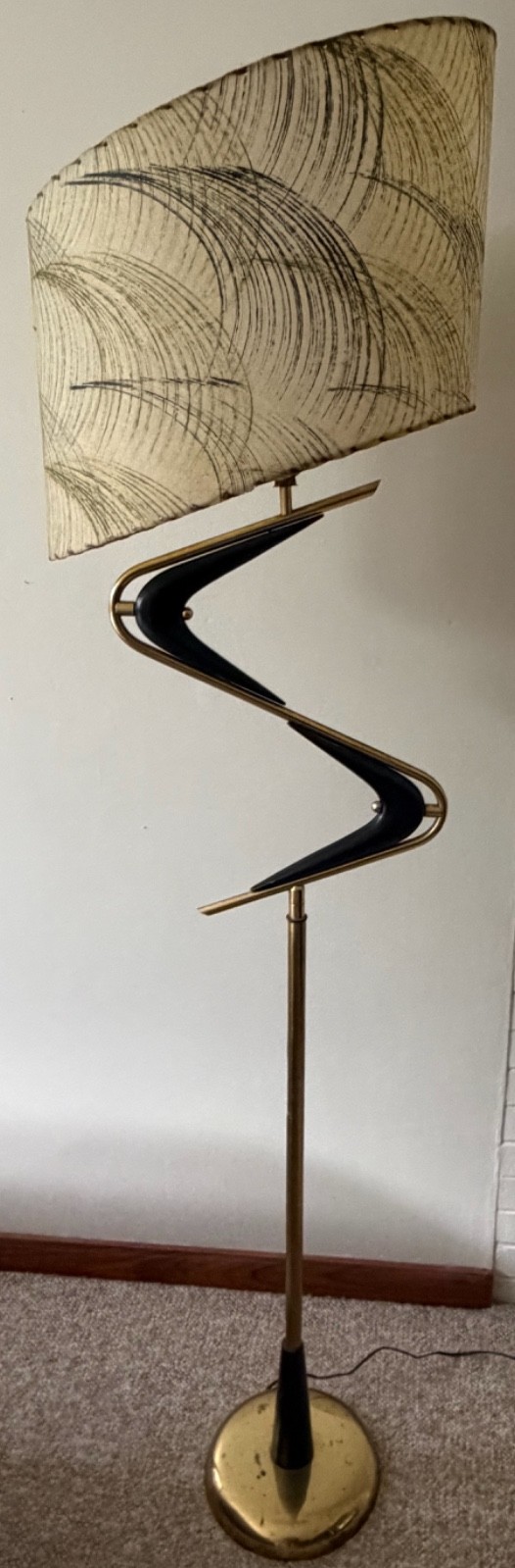 Vintage MCM Boomerang "Z" Floor Lamp Fiberglass Shade Mid Century Modern Atomic