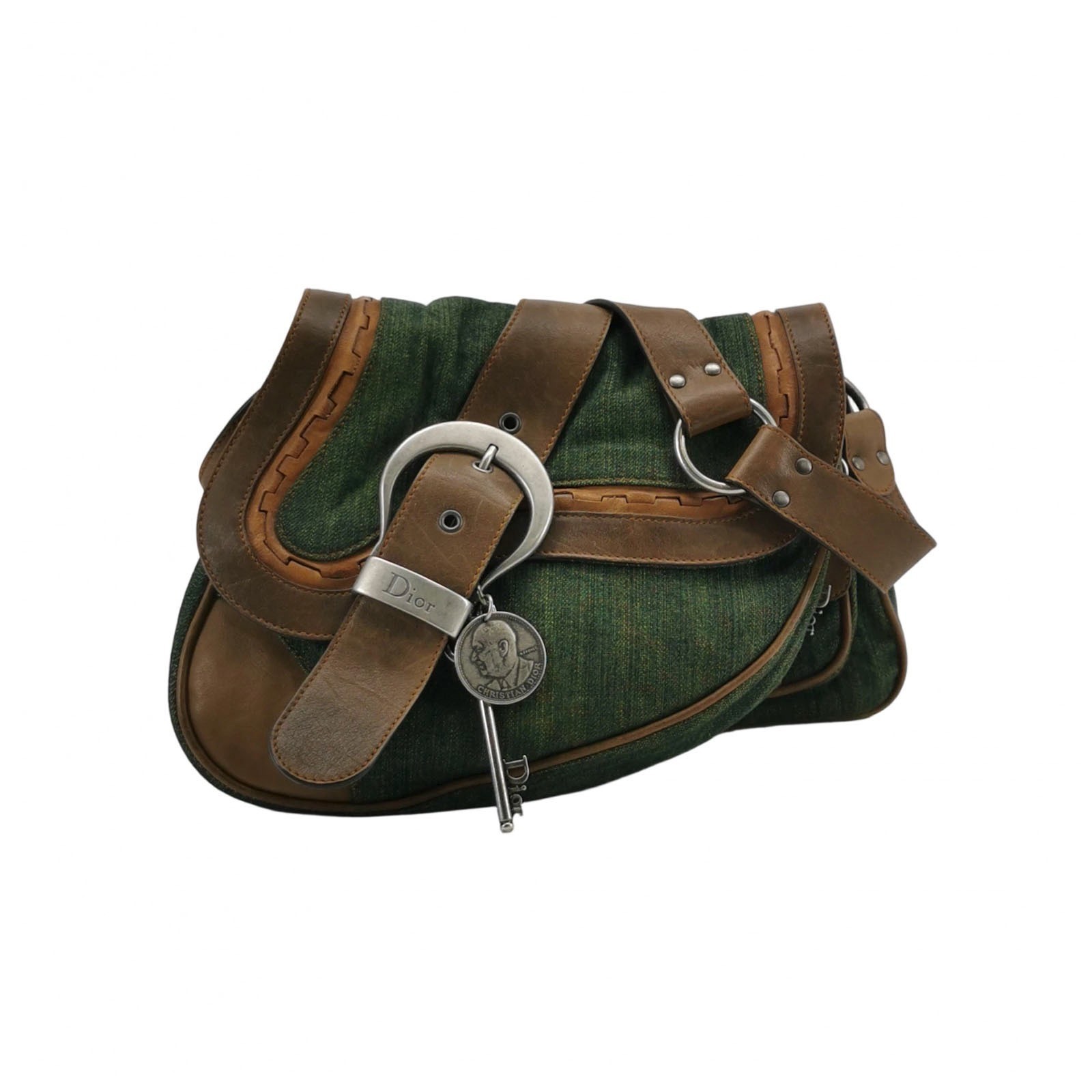 Dior Vintage Gaucho Green Denim Saddle Bag Super Rare Christian Dior
