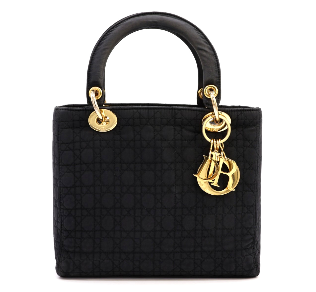 DIOR Lady Dior Handbag Purse CD Canage Nylon Black Small Vintage Authentic