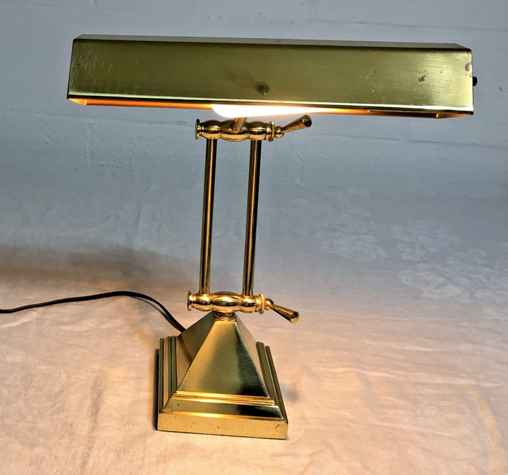 Vintage Brass Bankers Lamp Mid Century Desk Piano Light Adjustable Goldtone