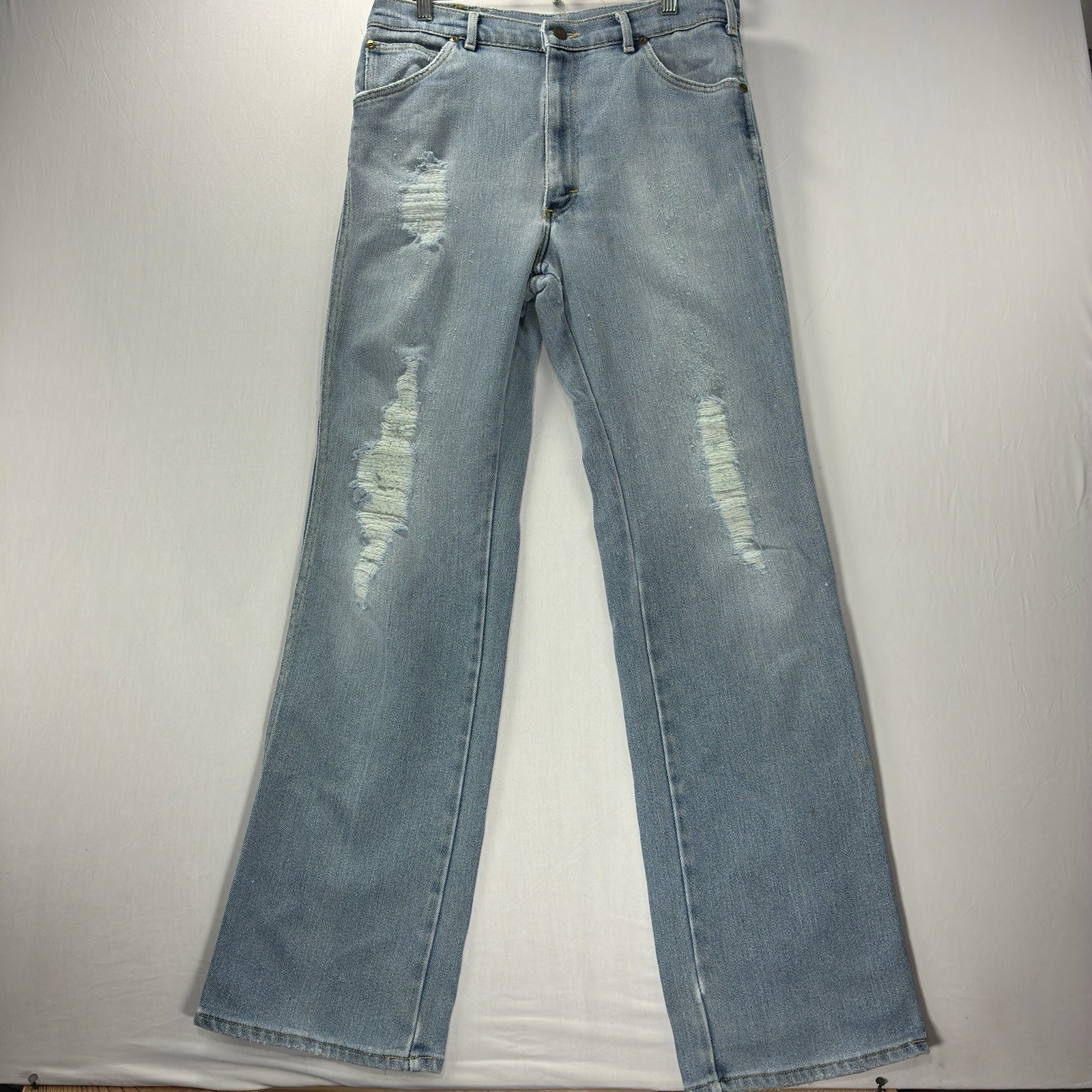 Lee Riders Jeans Mens 32x32 Vintage 70s Flare Blue Distressed Made in USA