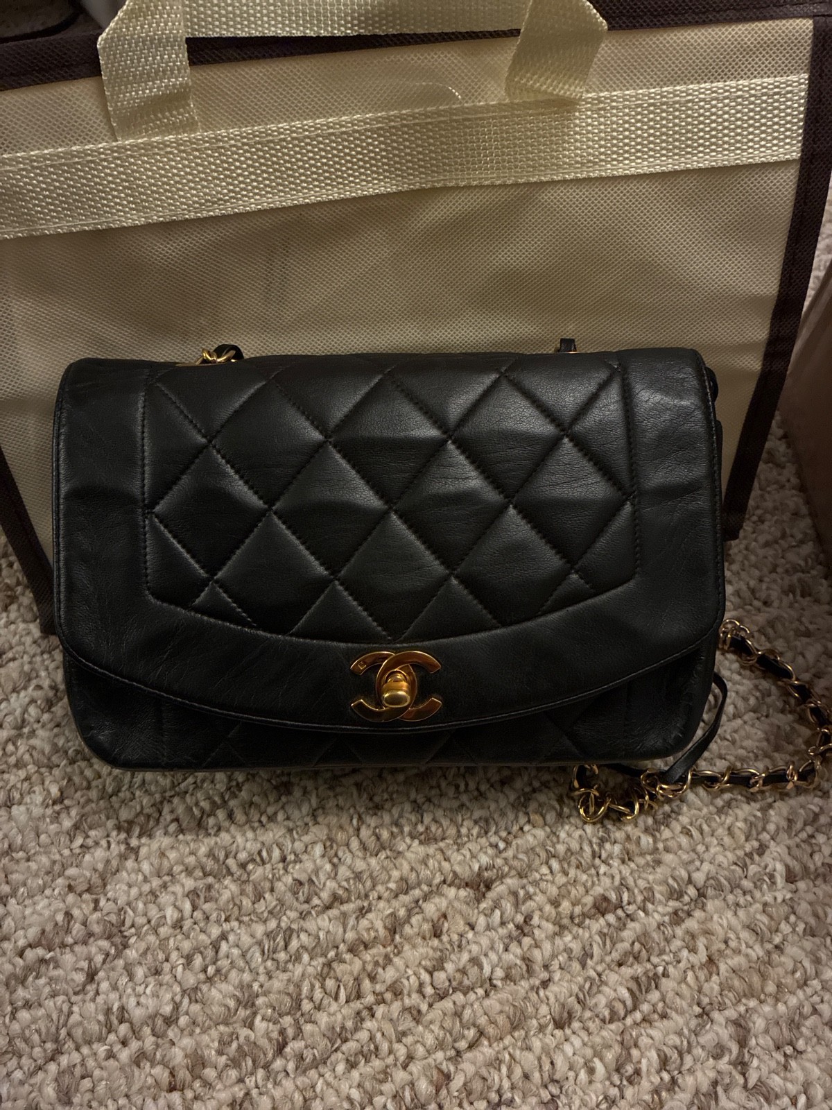 CHANEL Diana Flap Bag Small Black Lambskin 24K Gold Plated Vintage