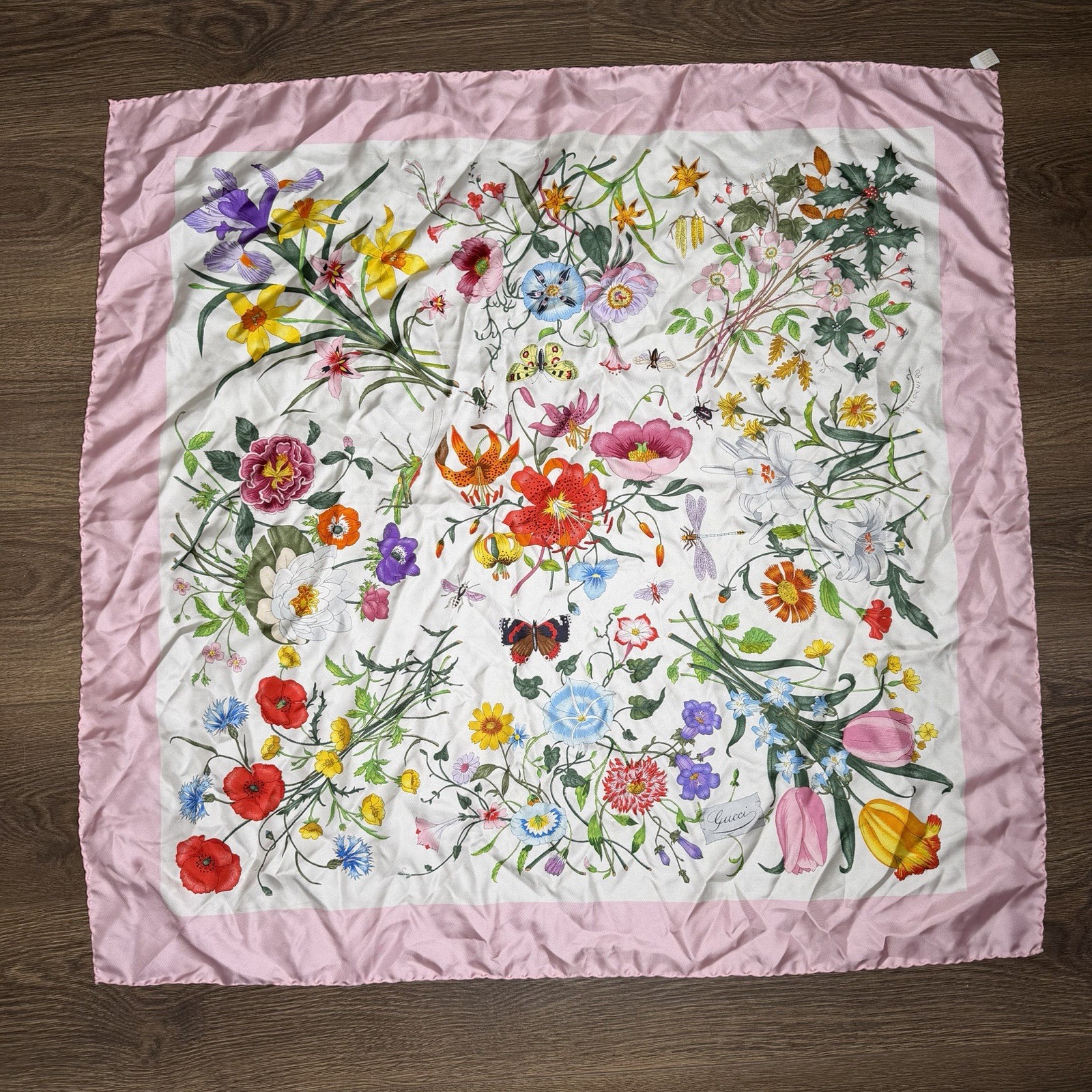Gucci Pink Flora Silk Scarf Floral Women’s Vintage Luxury