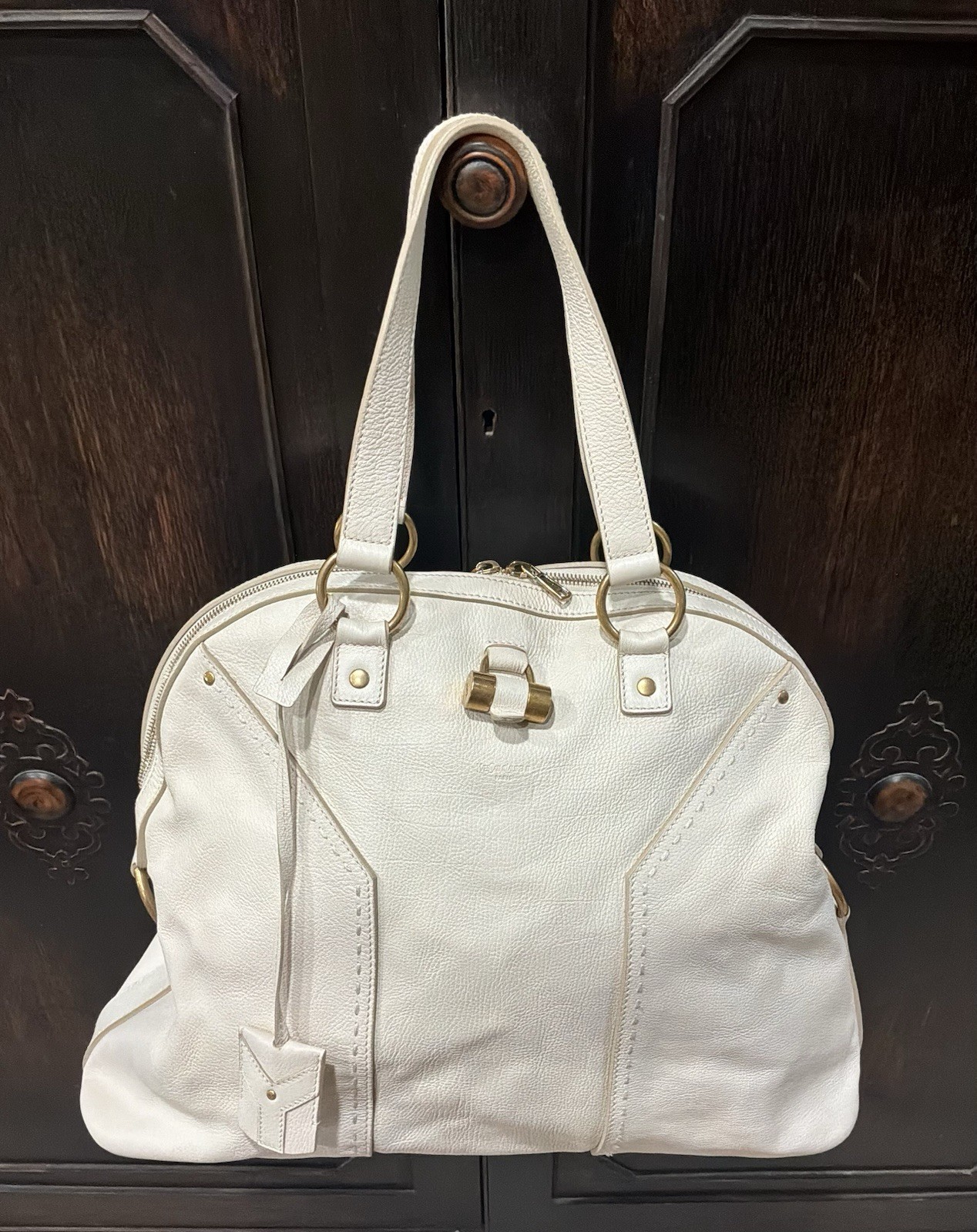 Yves Saint Laurent YSL Muse Satchel Top Handle Bag Gold Lock Vintage 2000s
