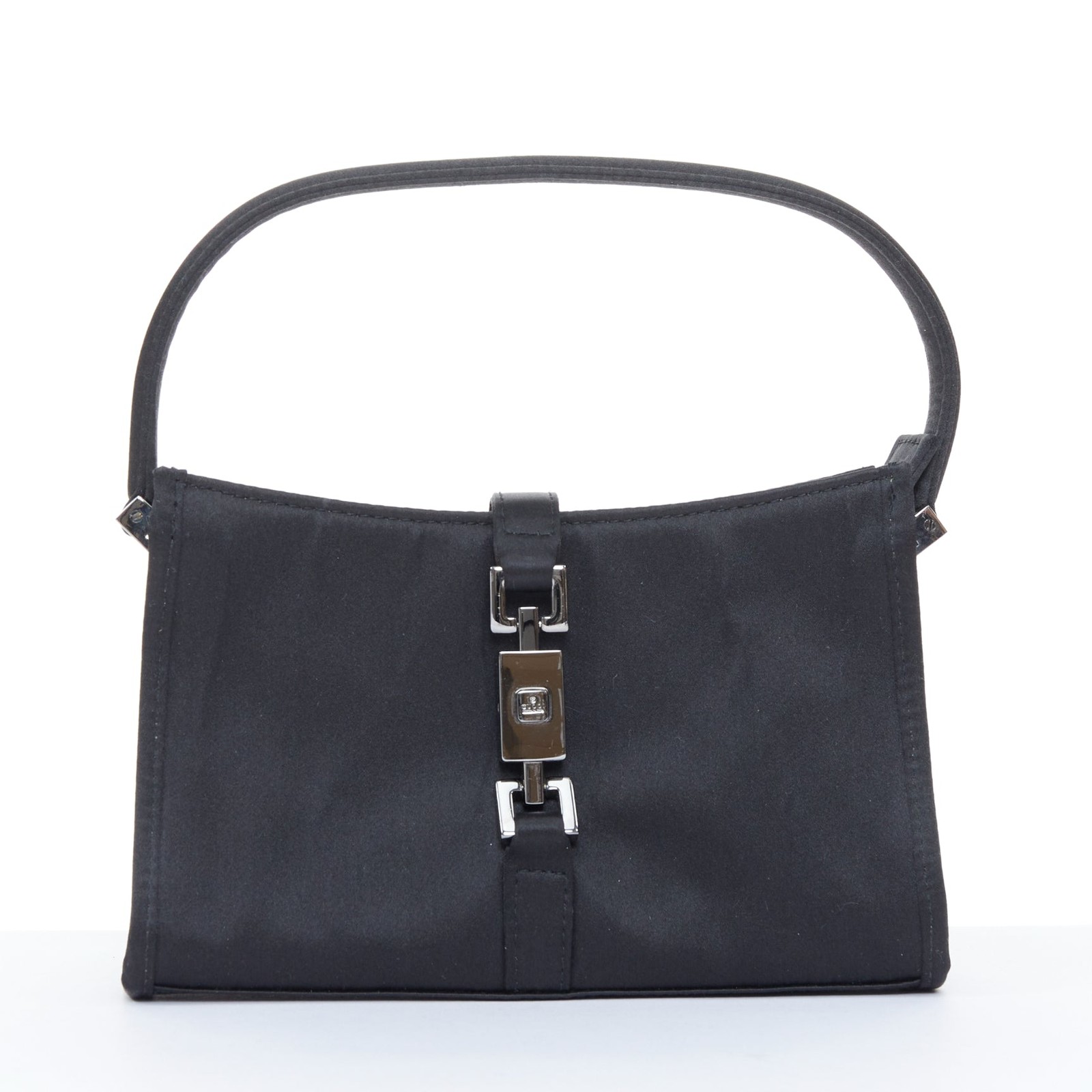 GUCCI Vintage Mini Jackie black satin silver piston lock evening shoulder bag