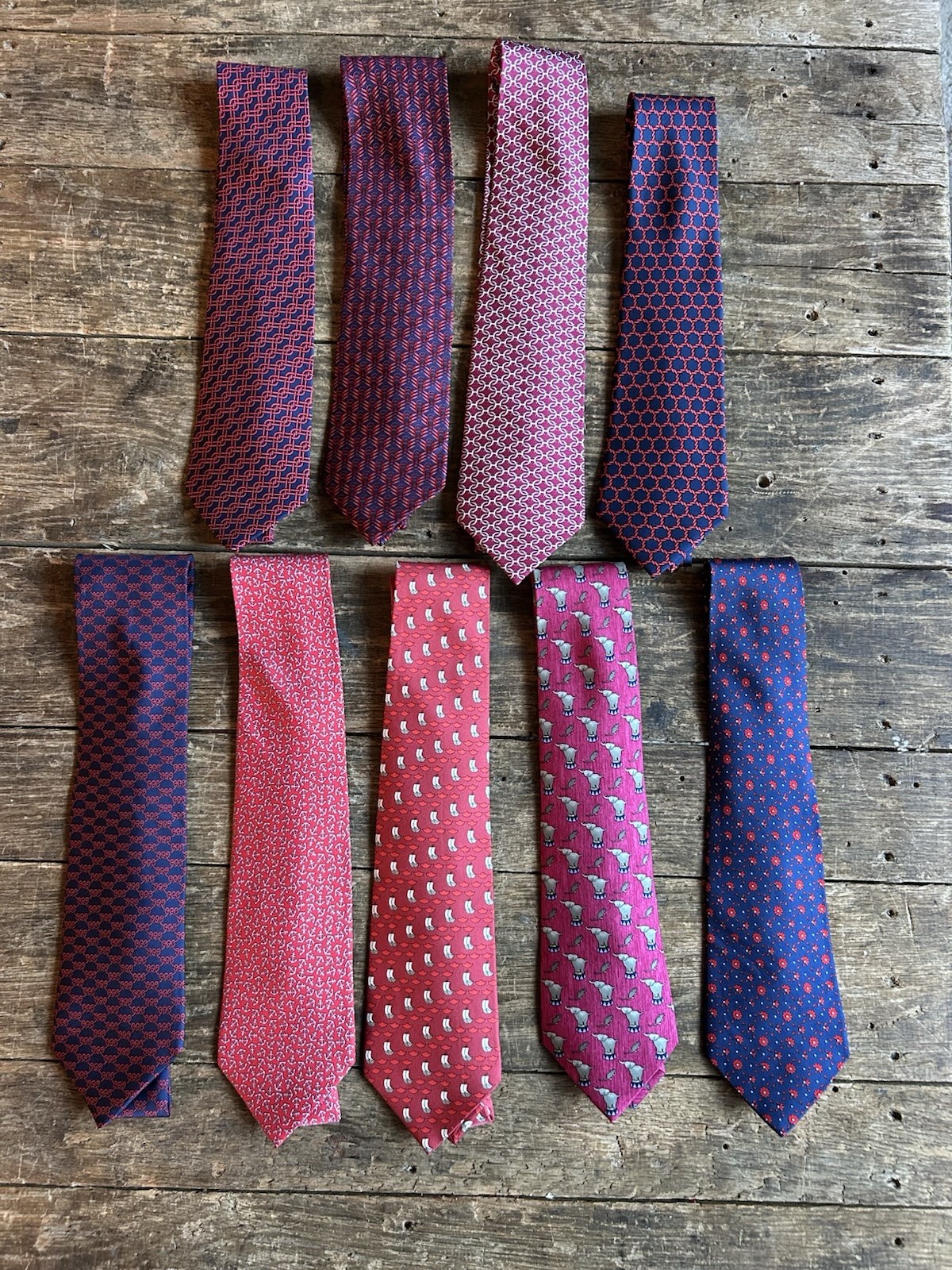 LOT OF 9 Authentic HERMÈS PARIS Silk Ties Vintage Classic Geometric Motif France