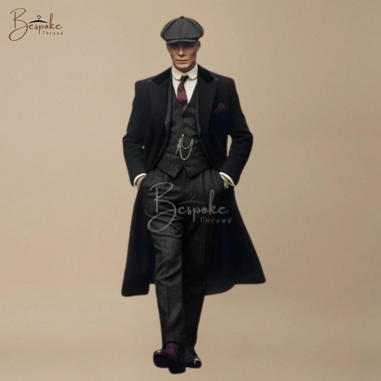 Men Black Tweed 3 Piece Suit Vintage Tailored Wool Formal Classic Wedding fit