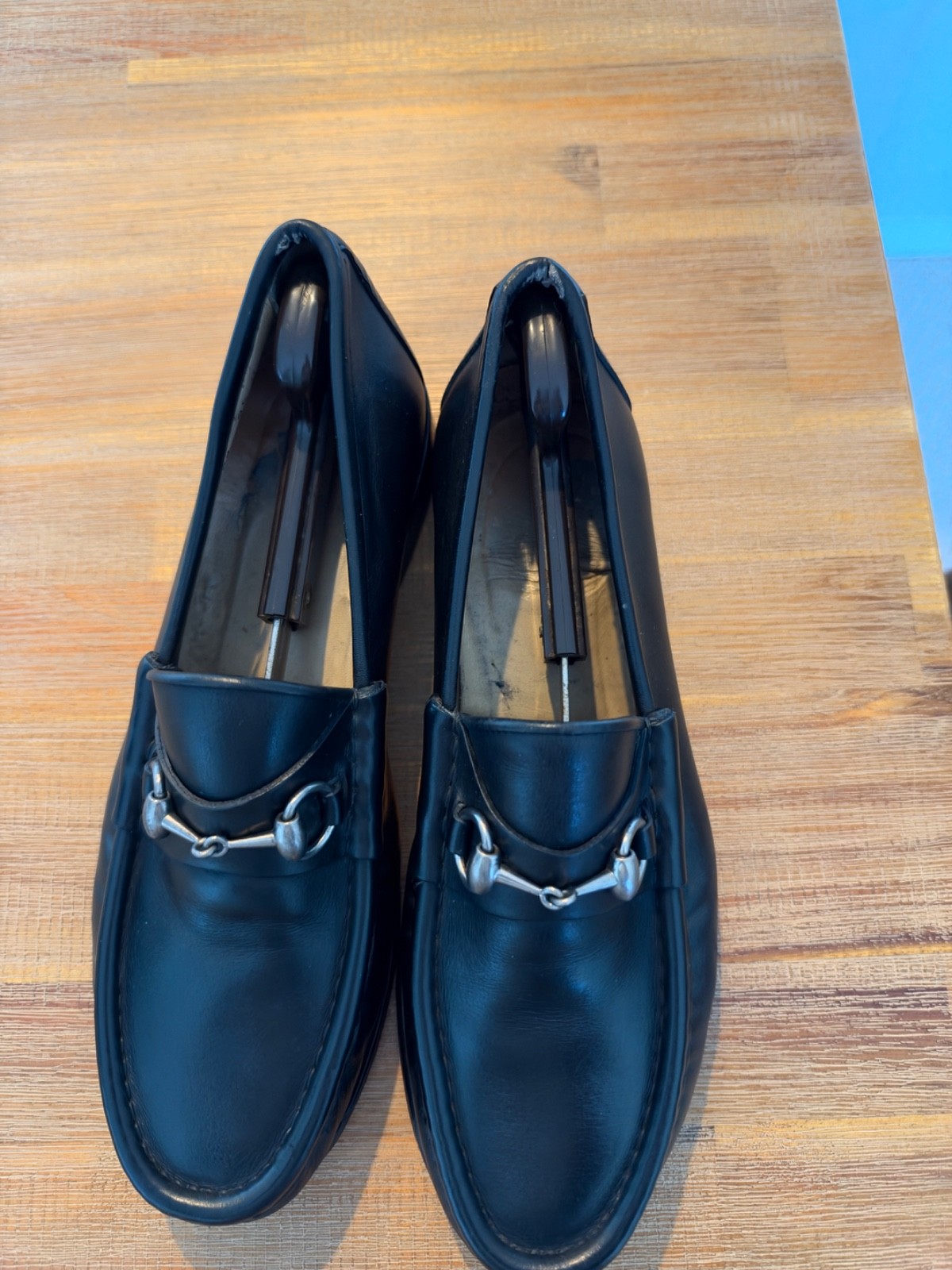 Vintage Gucci Mens Black Leather Horsebit loafers Italy size 9.5