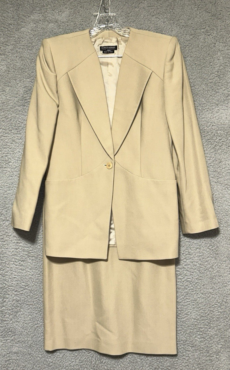 Vintage Giorgio Armani Wool and Silk Skirt Suit Tan Size 8