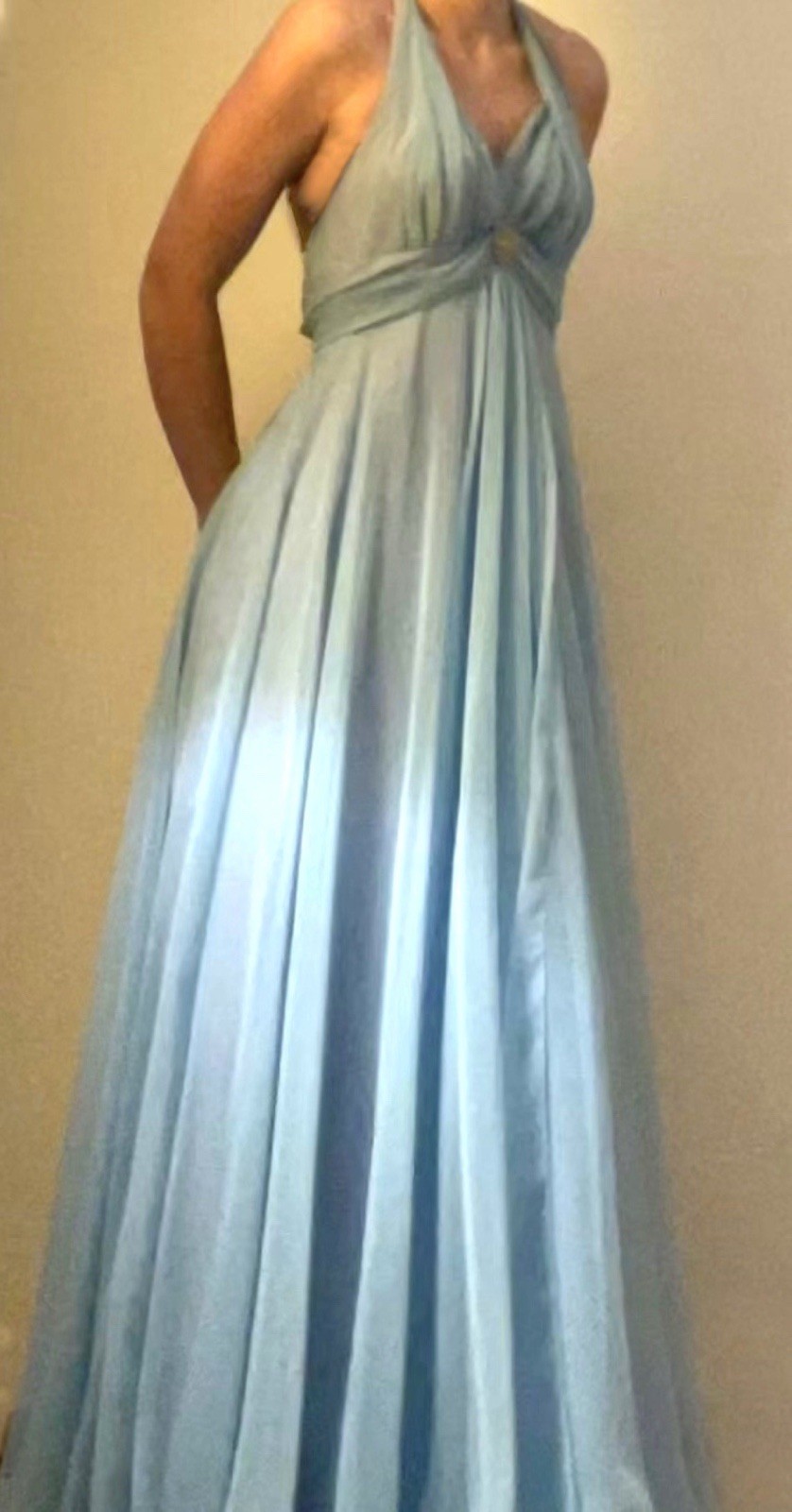 Vintage 60s Evening Gown Formal Chiffon Halter Size 8 Small/Medium Maxi Dress