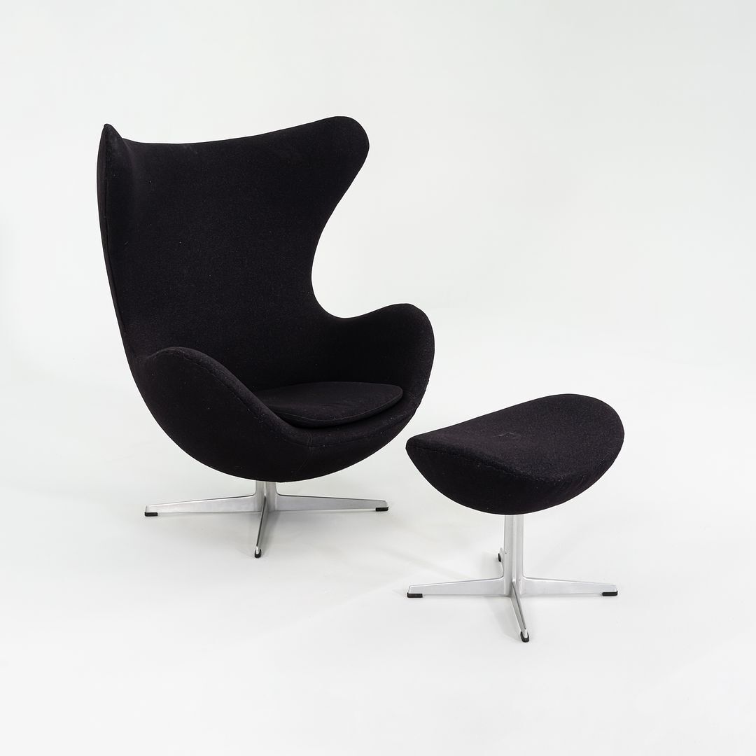1967 Arne Jacobsen for Fritz Hansen Egg Chair and Ottoman Black Made in Denmark