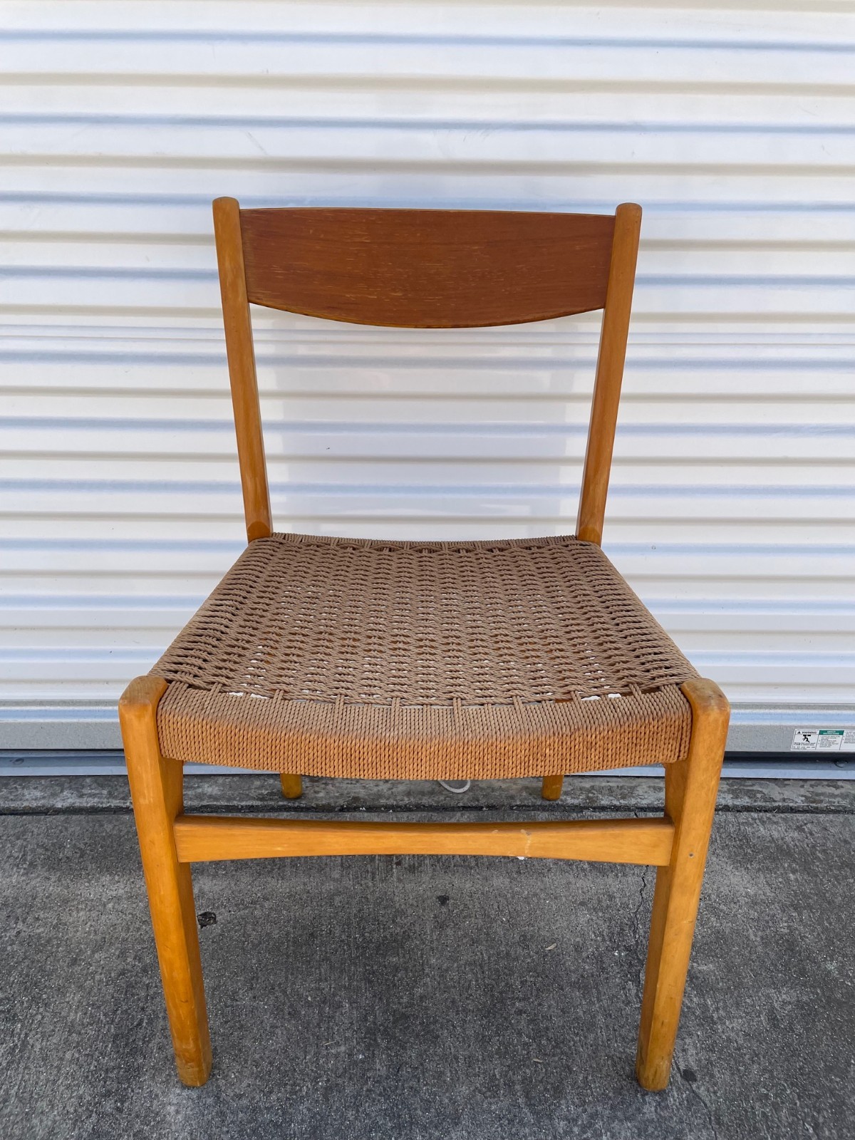 Vintage MCM Teak Rope Woven Dining Desk Chair Made In Sweden Mid Century