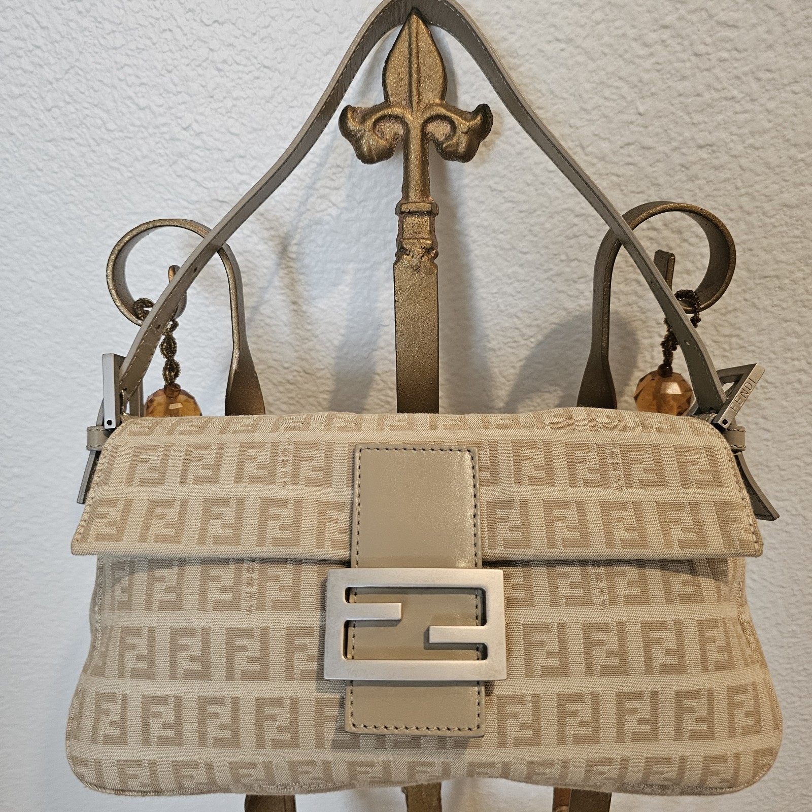 Vintage Fendi Zucchino Mini Mamma Baguette Shoulder Bag