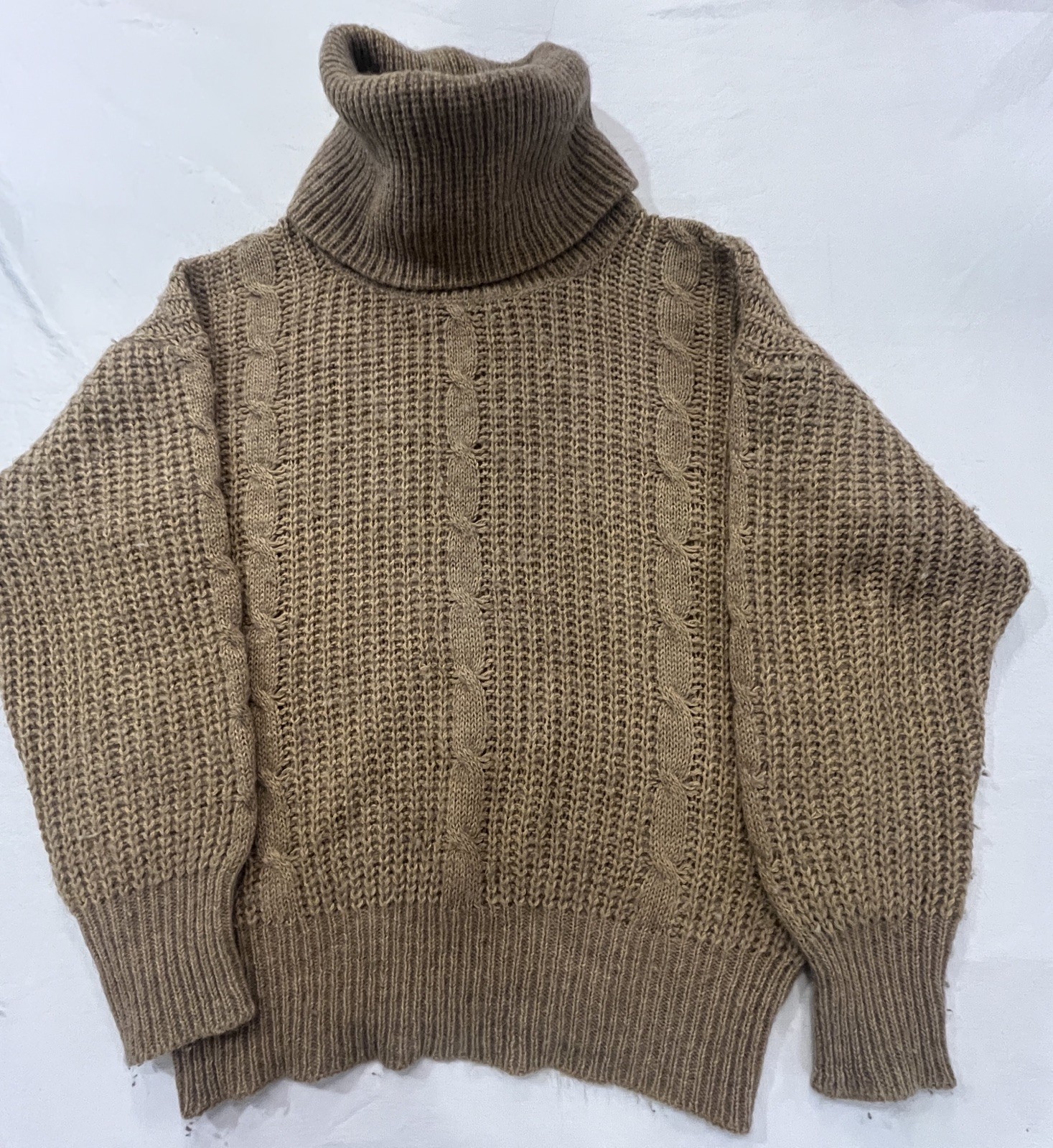 Vintage Hecht Co Alpaca Wool Blend Cable Knit Turtleneck Sweater Brown M Italy