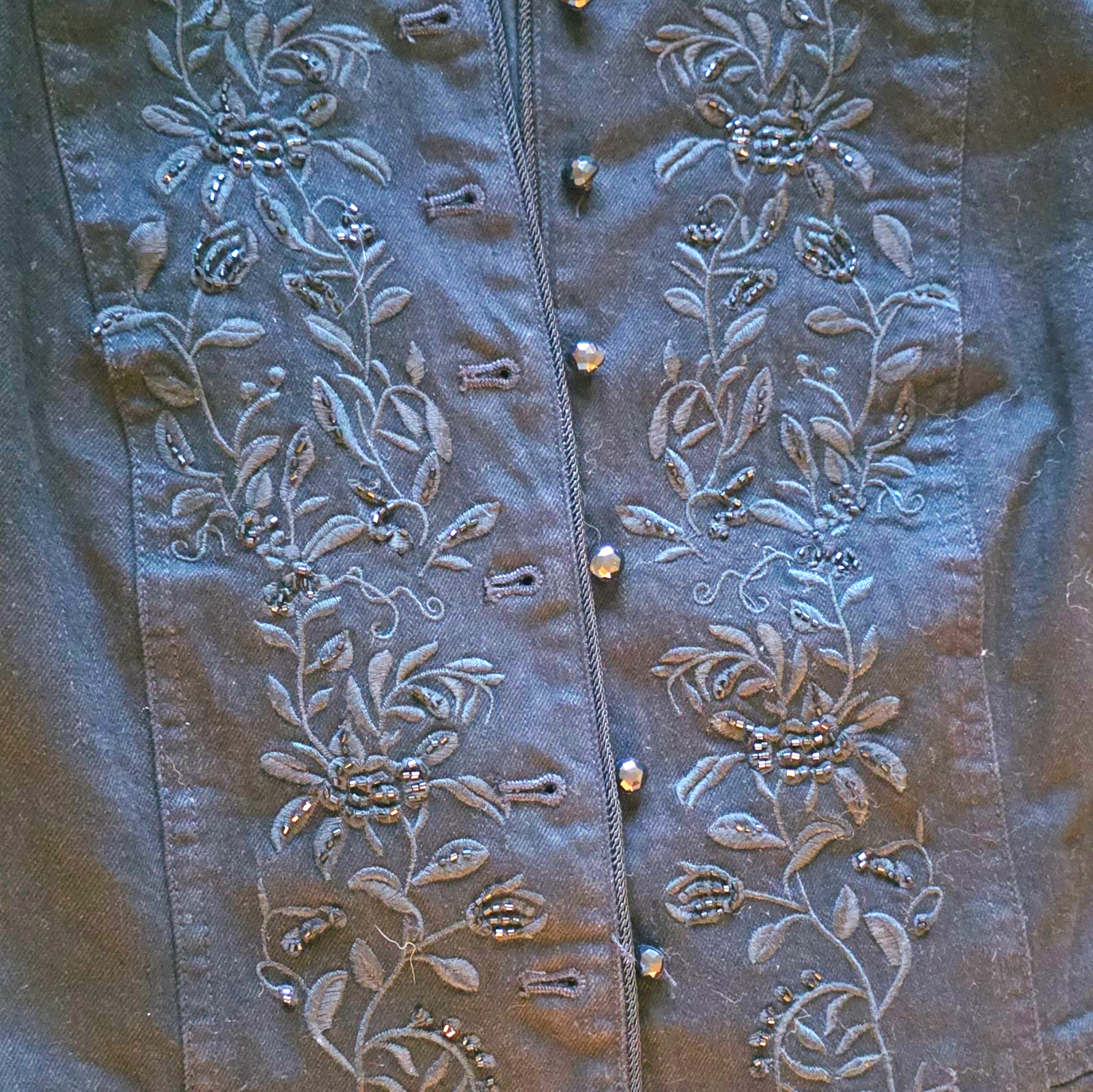 Vintage, Gorgeous Ralph Lauren Black Beaded Floral Denim/ Velvet Jacket Fitted M