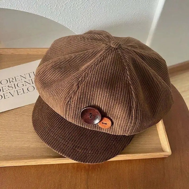 Women Corduroy Beret Newsboy Hat Vintage Octagonal Cabbie Painter Cap Adjustable