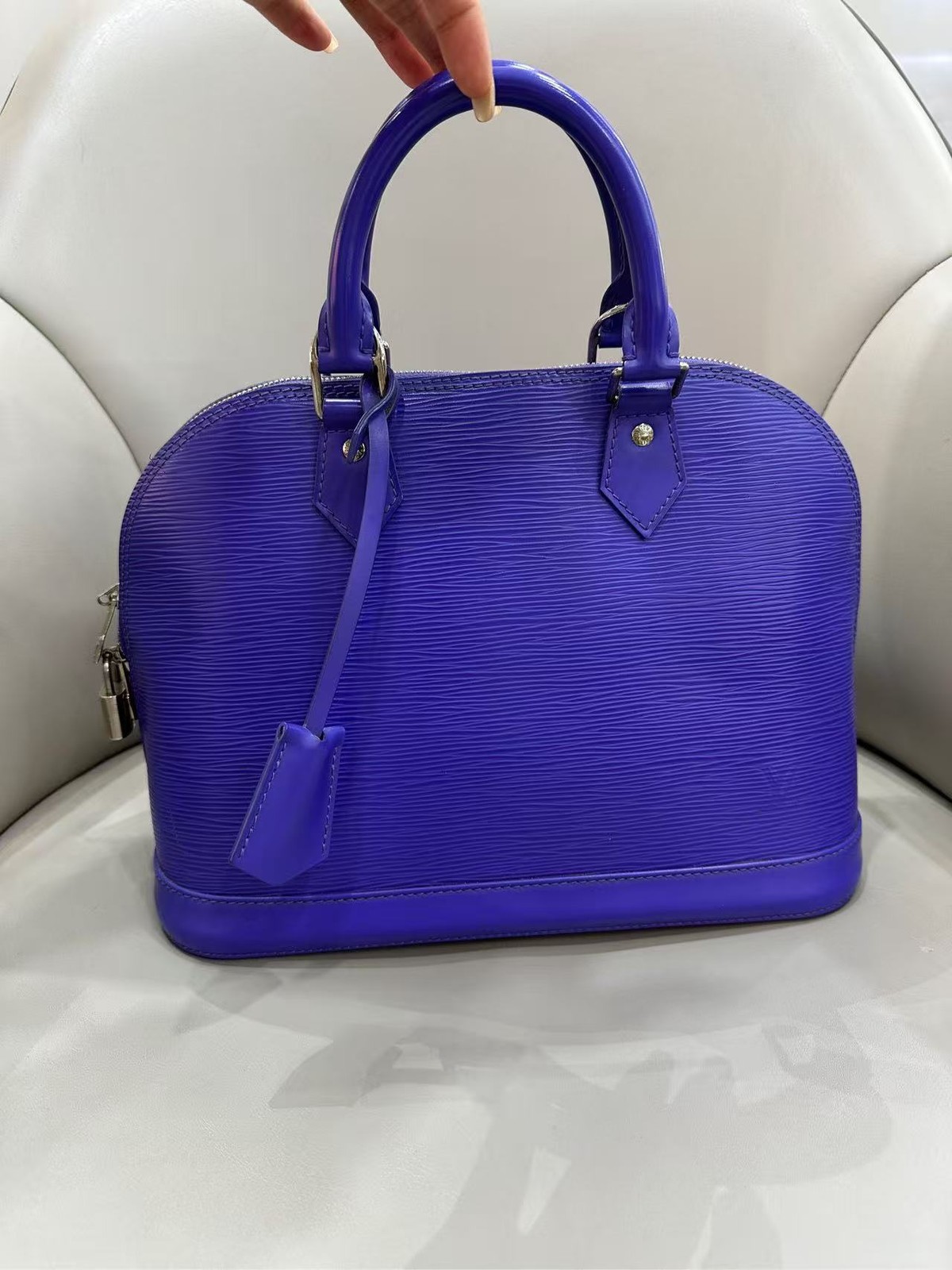 Louis Vuitton Alma PM Purple Epi Leather Top Handle Bag Silver Hardware Auth