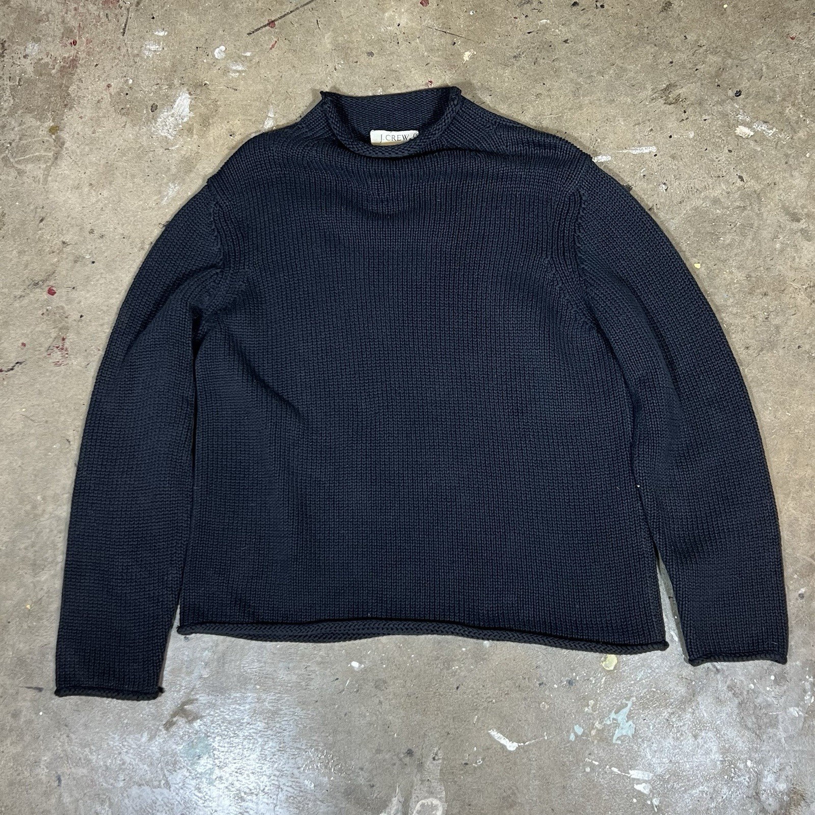 Vintage J Crew Roll Neck Fisherman Sweater Mens M Oarsman Preppy 90s Cotton Blue