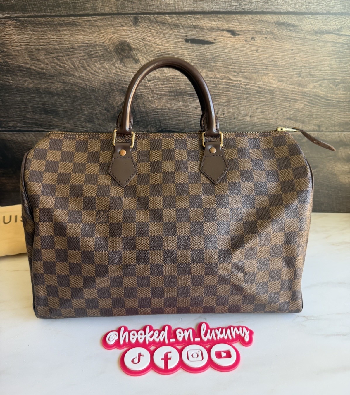 Authentic Louis Vuitton Speedy 35 Damier Ebene Tote Satchel Handbag Vintage