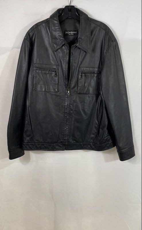 Vintage 90s Yves Saint Laurent Men's Black Cowhide Leather Full Zip Jacket Sz XL