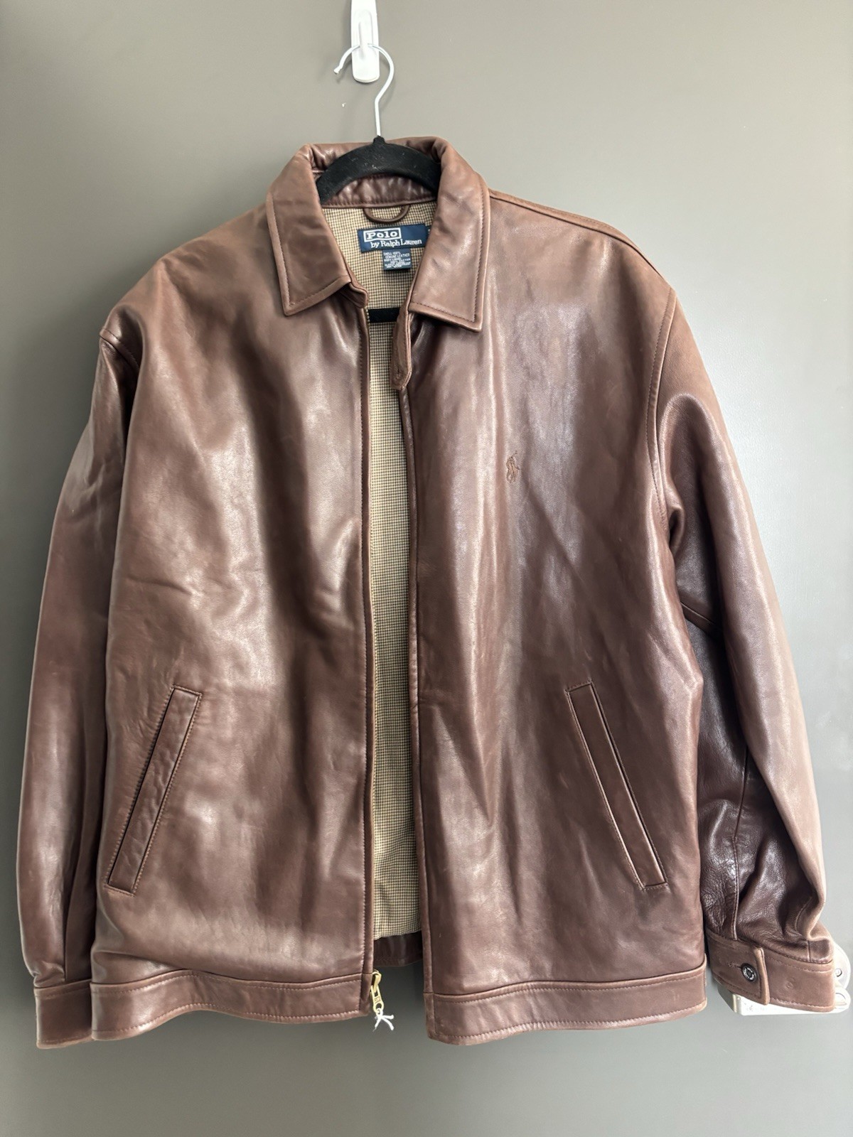 Vintage Polo Ralph Lauren Leather Harrington Jacket Medium Brown Soft Buttery