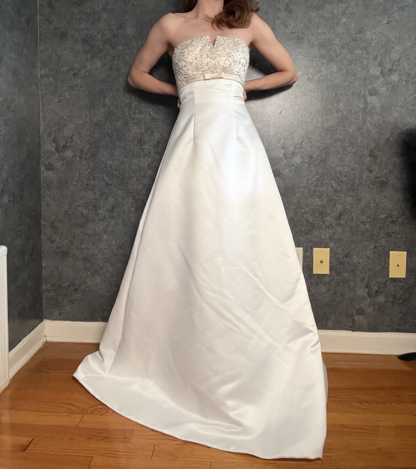 Vintage 1990s Mori Lee Beaded Wedding Gown — Sweetheart Neckline, Bow Detail - 6