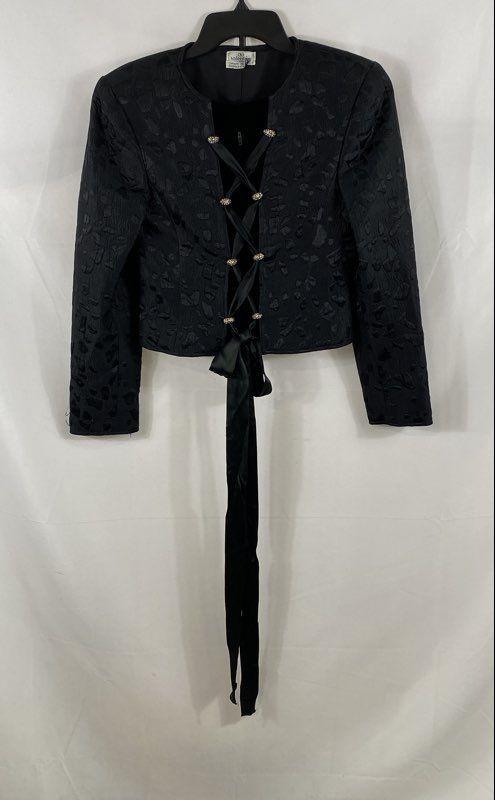Vintage 90s Valentino Boutique Women's Black Jacquard Lace Up Cropped Jacket M