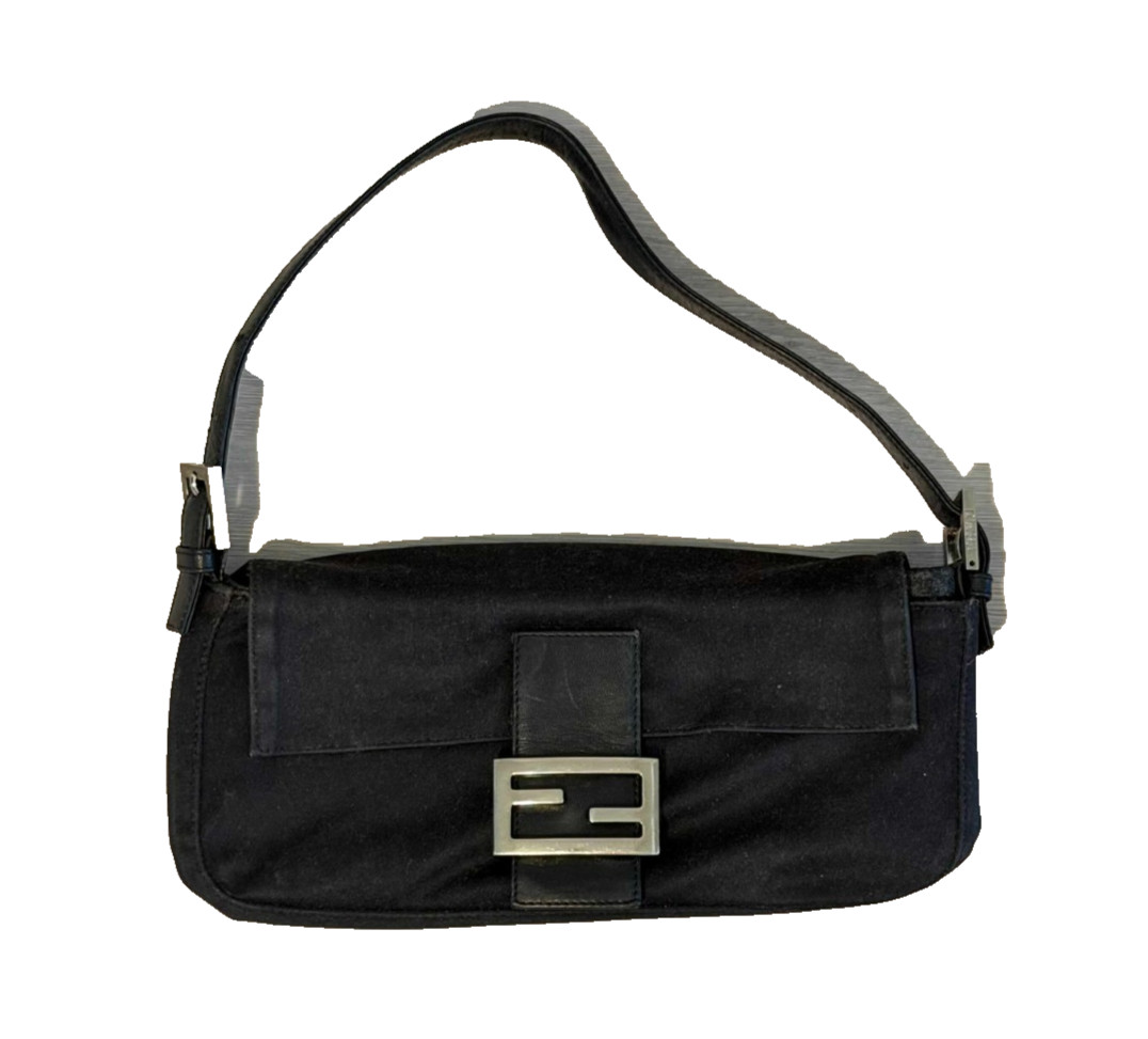 FENDI vintage black baguette with silver hardware shoulder bag mini small size