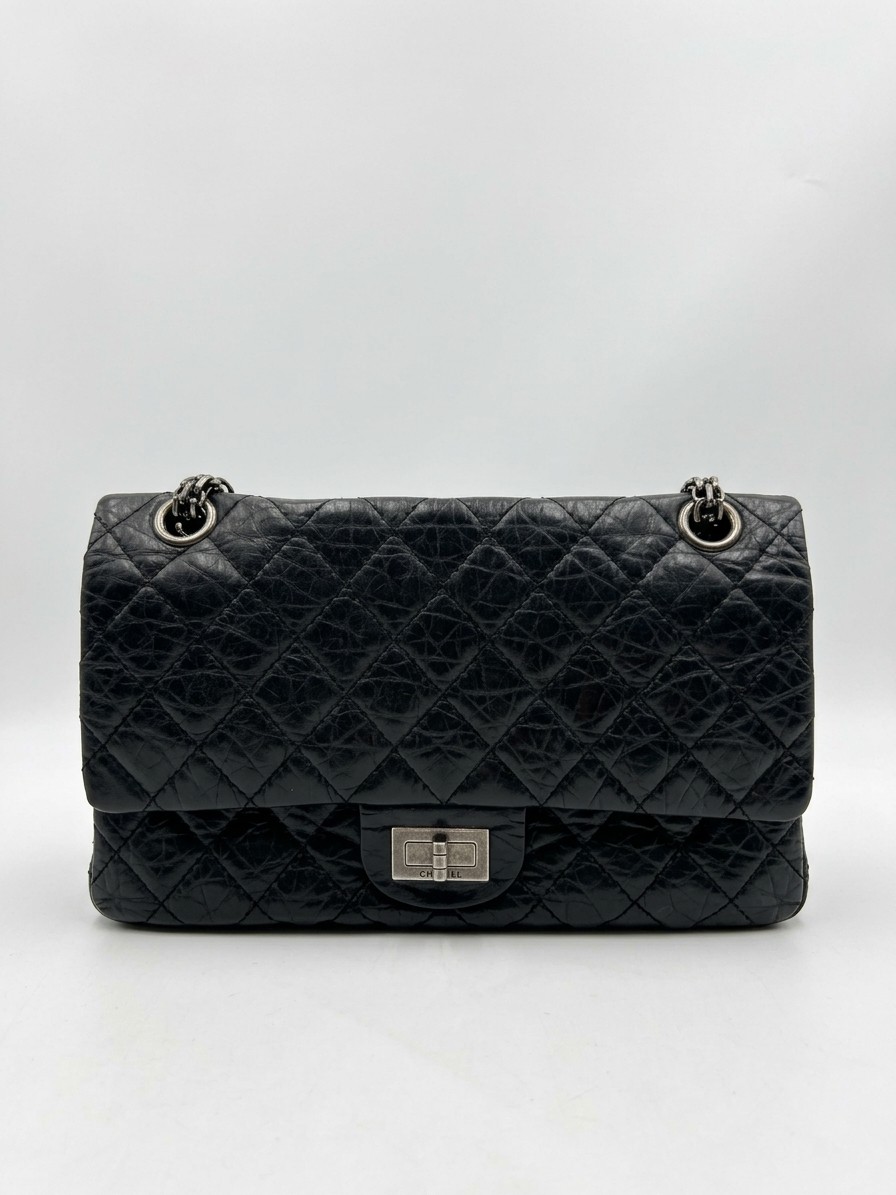 Chanel 2.55 Reissue Large Black Vintage Calfskin Ruthenium Chain Flap Bag