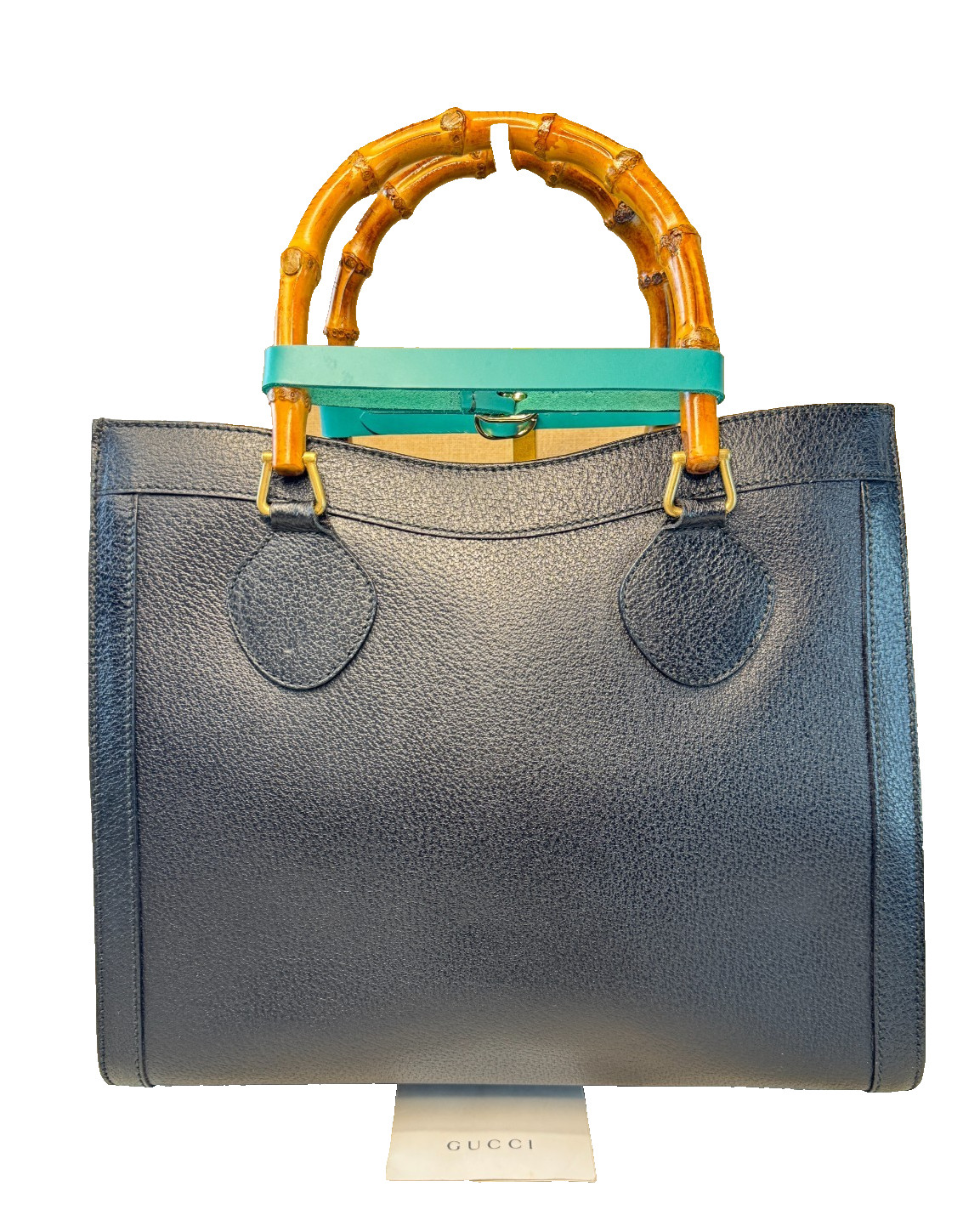 GUCCI Diana Bamboo Vintage Handle Black Leather Tote Bag Top Handle PRO RESTORED